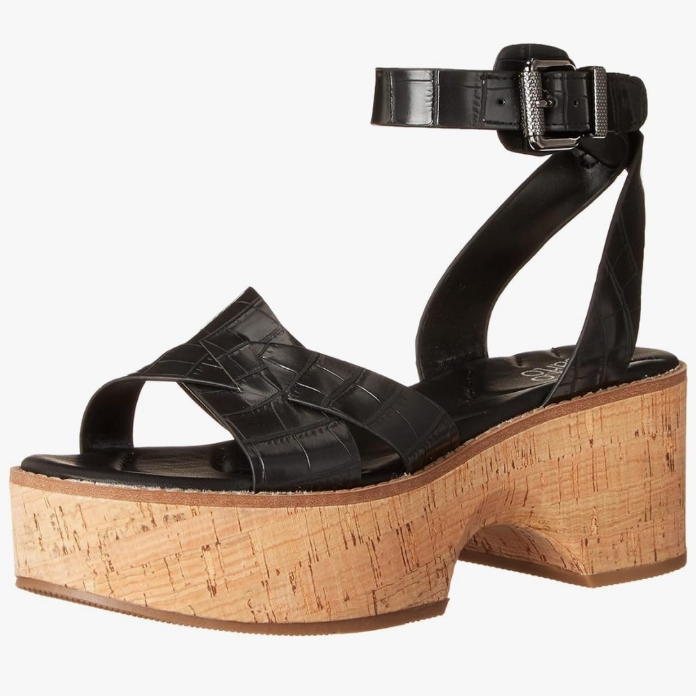 Like New Franco Sarto Sabello croc-embossed Black Platform Sandals